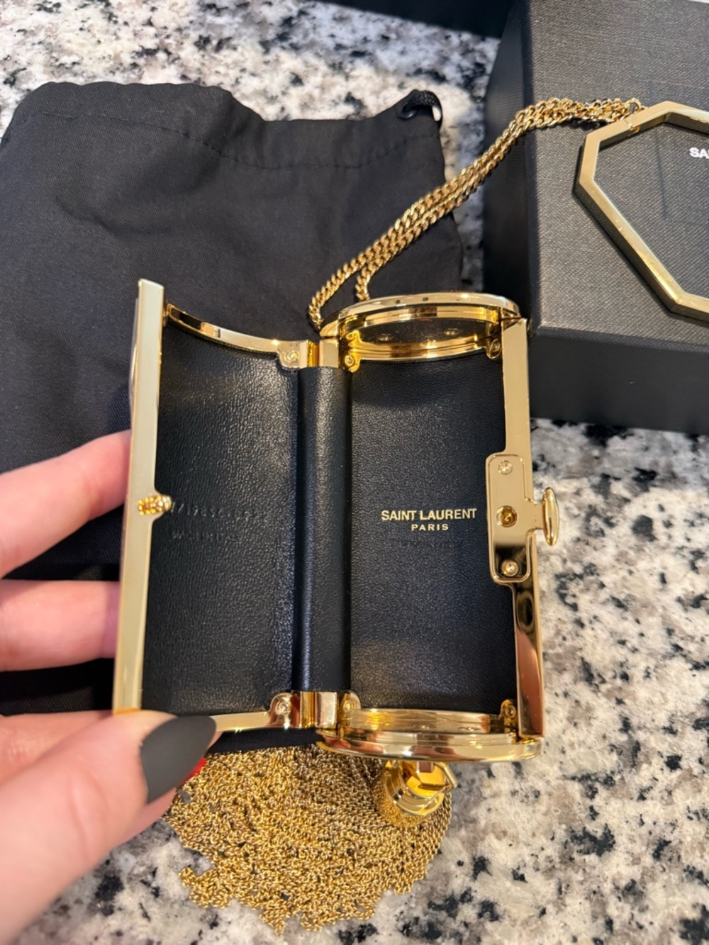 Saint Laurent Gold Metal Tassel Minaudière with Chain RUNWAY - Picture 2 of 3